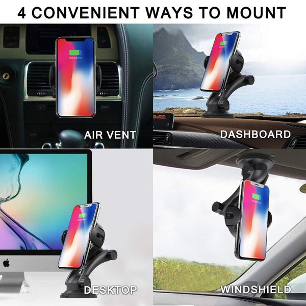 New Automatic Fast Qi Wireless Car Mount Holder For iPhones Samsung Smart Phones