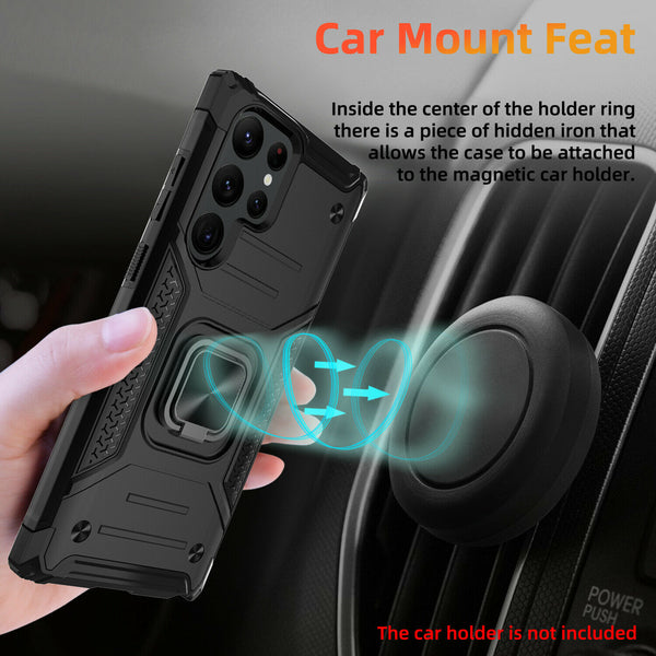 New Rugged Armor Magnetic Bumper Case With Ring Holder Kickstand For Galaxy S22 Series
