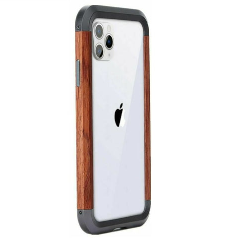 New Aluminum Metal Bumper Slim Natural Wood Armor Phone Protective Case For iPhone 15 14 13 Pro Max Series