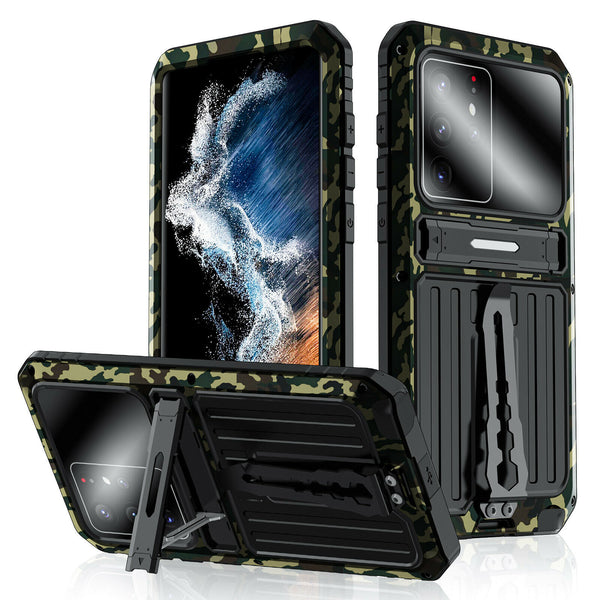 New Heavy Duty Protective Cover Armor Metallic Case With Kickstand For iPhone 14 & Samsung Galaxy S23 S22 S21 Plus Ultra Series